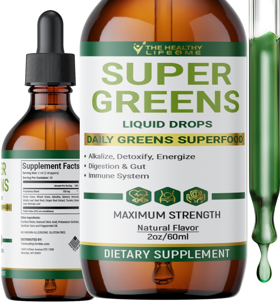 Vedelad superrohelised tilgad | Võimsad antioksüdandid | Immune Support | Seedetrakti tervis | Piparmündi maitse | poolt Tervislik elu mulle | 2oz - 30 päeva pakkumine