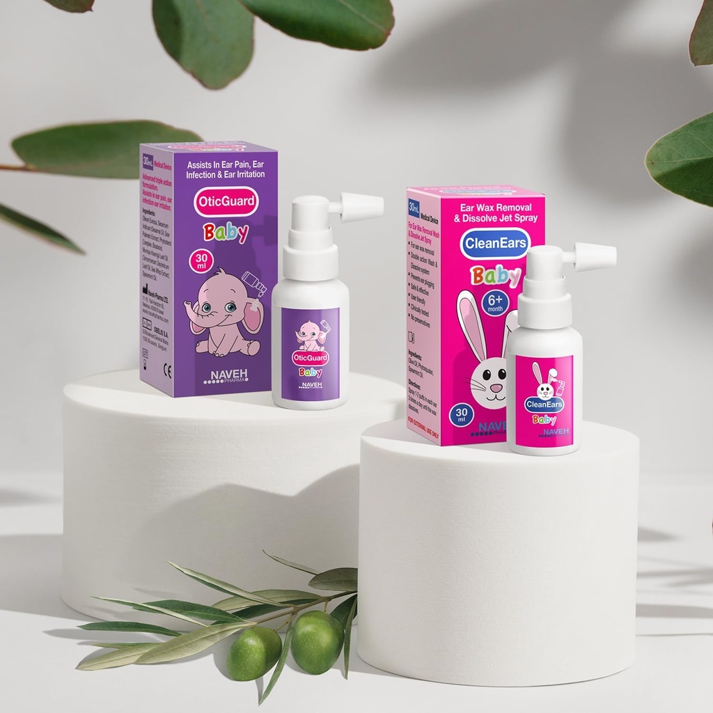 NAVEH PHARMA CleanEars Baby Earwax Eemaldamispihusti 2 Fl Oz + 1 ühik NAVEH PHARMA Otic Guard Baby kõrvainfektsioon Spray 1 Fl Oz