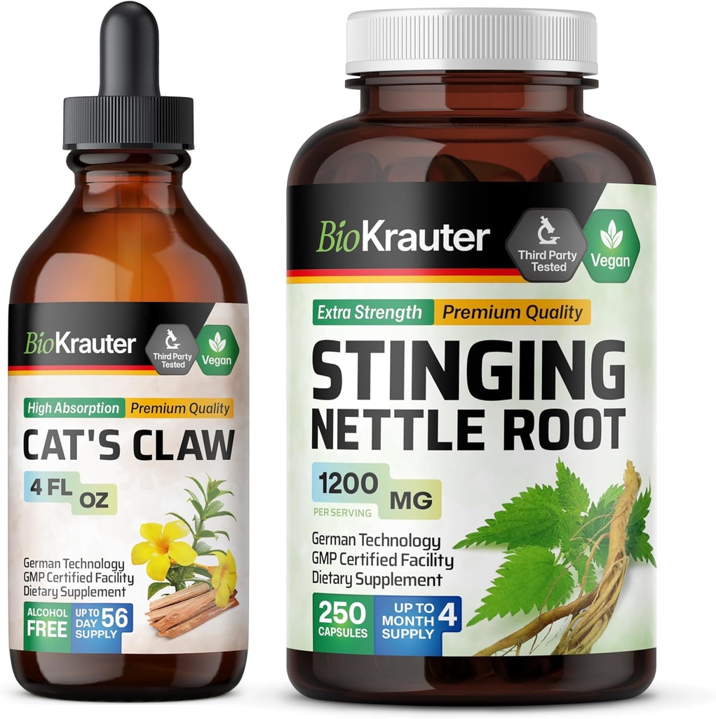 BIO KRAUTER Cats Claw Tinktuur 4 Fl. Oz. & Stinginging Nettle 250 kapslid