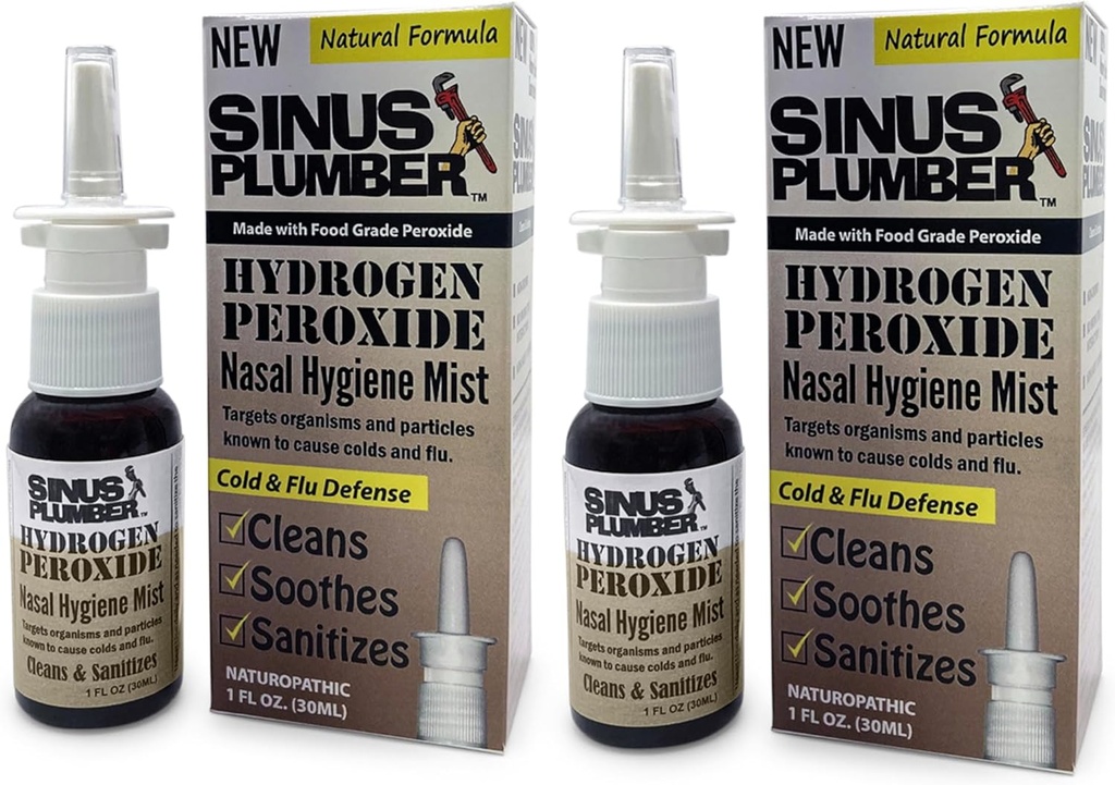 Sinus Plumber Vesinikperoksiid Ninasprei 2 Pack - neutraliseerib õhus olevaid osakesi ninahügieeni ja immuunse külma kaitse jaoks