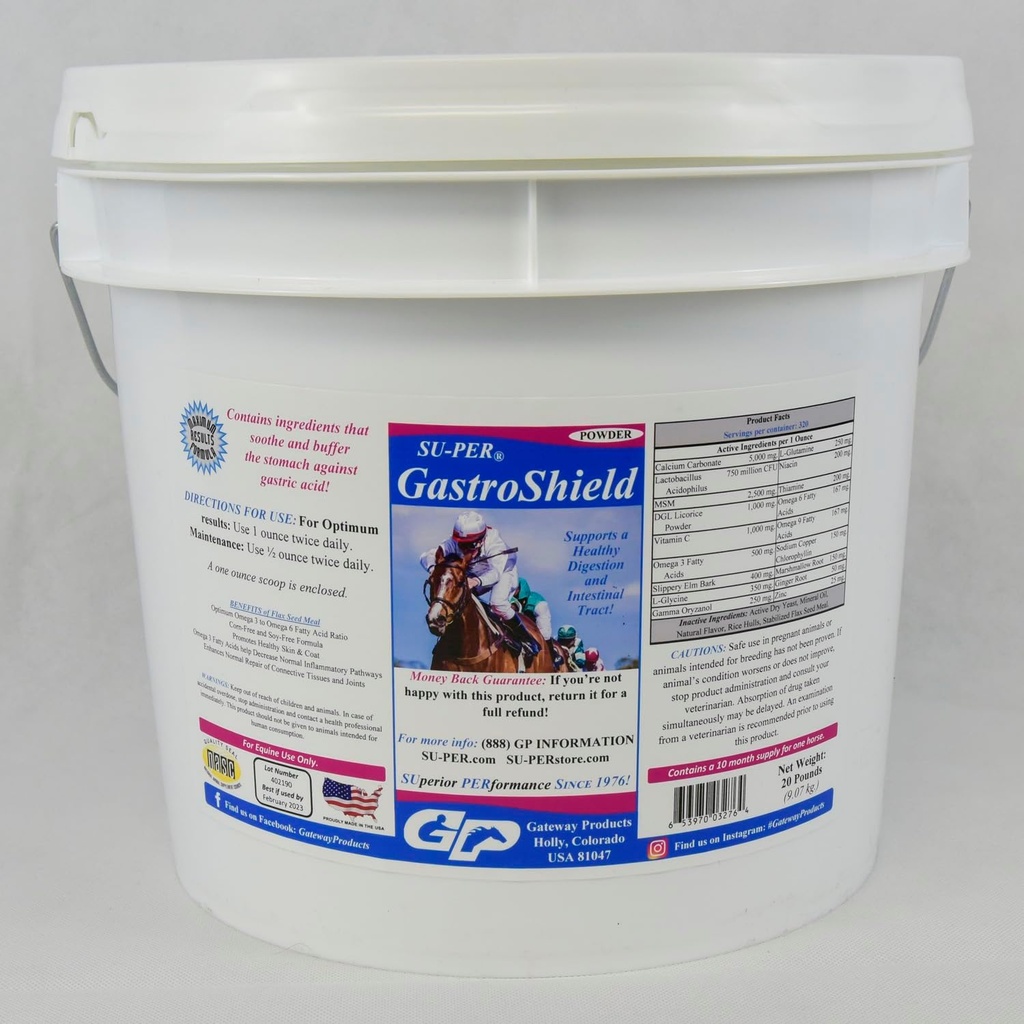 SU-PER GastroShield Hobuste probiootikumid Pulber - Hobuste seedimise täiendus mao tervisele - toetab tervislikku seedimist ja soolestikku - 20 naela, 10 kuu pakkumine