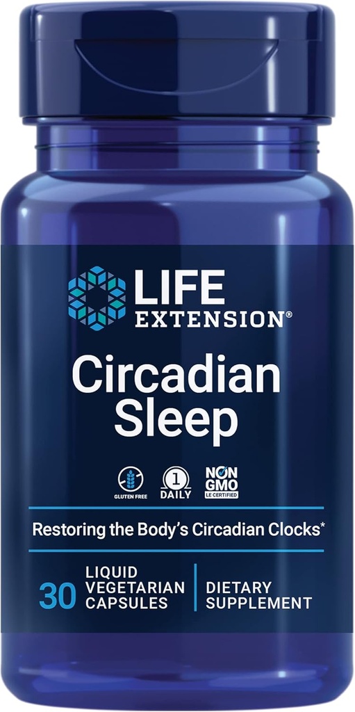 Life Extension Circadian Sleep, Nobiletin Citrus Extract, Sleep Support, Sleep Health, Restore Your Body's Sleep-Wake Cycle, 1,5 mg melatoniini, Gluteenivaba, Mitte-GMO, Taimetoitlane, 30 Vedel kapslit