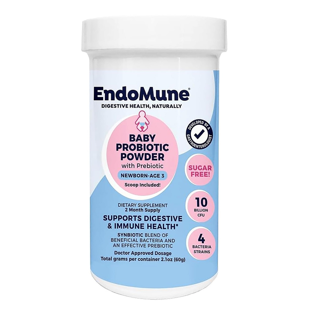 Endomune Jr täiustatud probiootiline pulber vastsündinutele, imikutele, väikelastele ja beebidele - 10 miljardit CFU-d - 4 tüve bakterid ja FOS prebiootikum - arst formuleeritud - 60 päeva pakkumine