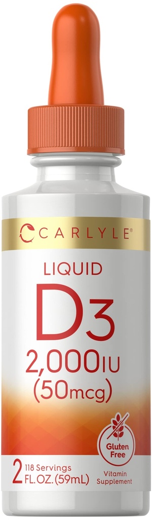 Carlyle Vedel Vitamiin D3 | 2000 IU | 2 oz | Taimetoitlane, mitte-GMO ja gluteenivaba valem | 50mcg | D-vitamiini vedelad tilgad täiskasvanutele