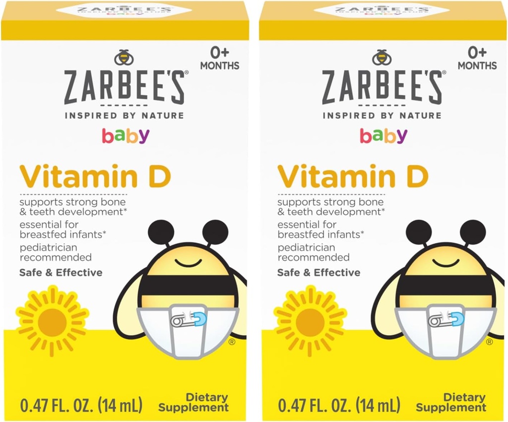 Zarbee D-vitamiini tilgad imikutele, 400 IU (10mcg) beebi ja väikelapse vedeliku lisand, vastsündinud ja üles, tilguti süstal kaasas, pakend 2 0.47 Fl Oz pudelit