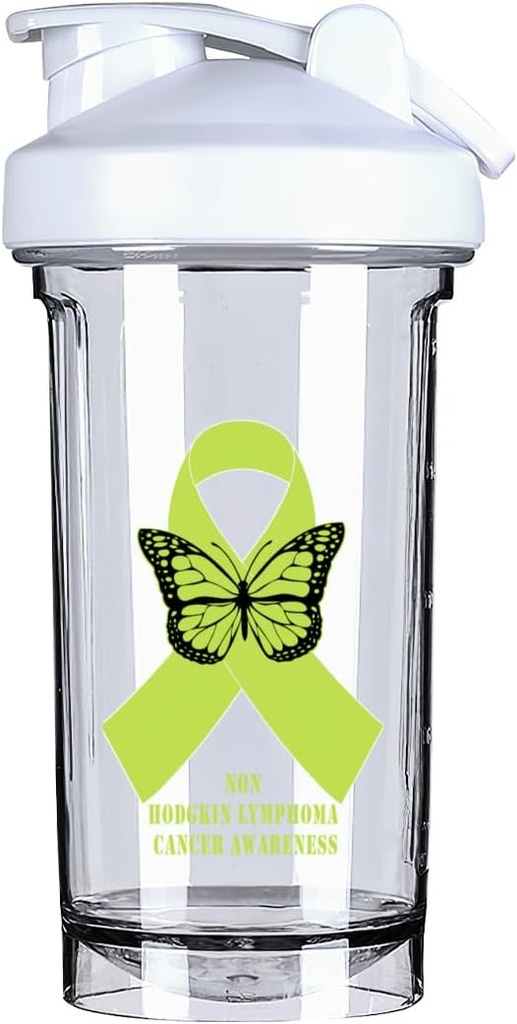 Mitte-Hodgkini lümfoom Vähktõbi Teadlikkus 18 Ounce Shaker pudelijoogi Segisti Lekkimiskindel Pre Treening Proteiin Raputab Toidu asendamine Pudelid 500ML/18 Oz Valge