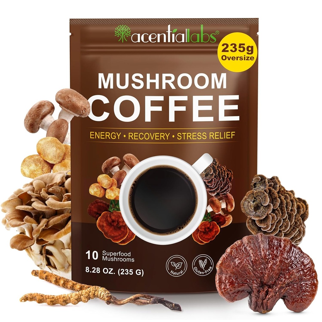 Seenekohv (235 g supersuurus), 10 supertoidu seeni segu energia, taastamise ja fookuse jaoks, orgaaniline kiirkohvipulber koos Lõvi Mane, Reishi, Chaga, Cordyceps, 8.28 OZ