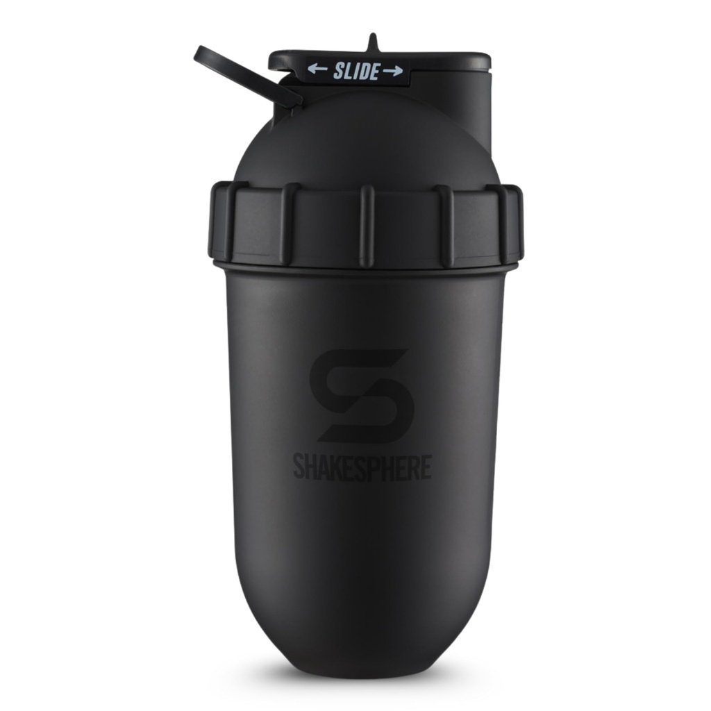 SHAKESPHERE Shaker Bottle - 24oz Leak Proof Protein Shaker Bottle for Pre Workout, Smoothie and Powder Drink Mixs, No-Blade Mixer jõusaalile, BPA-vaba, lihtne puhas ja lihtne kanda (Matte Black)