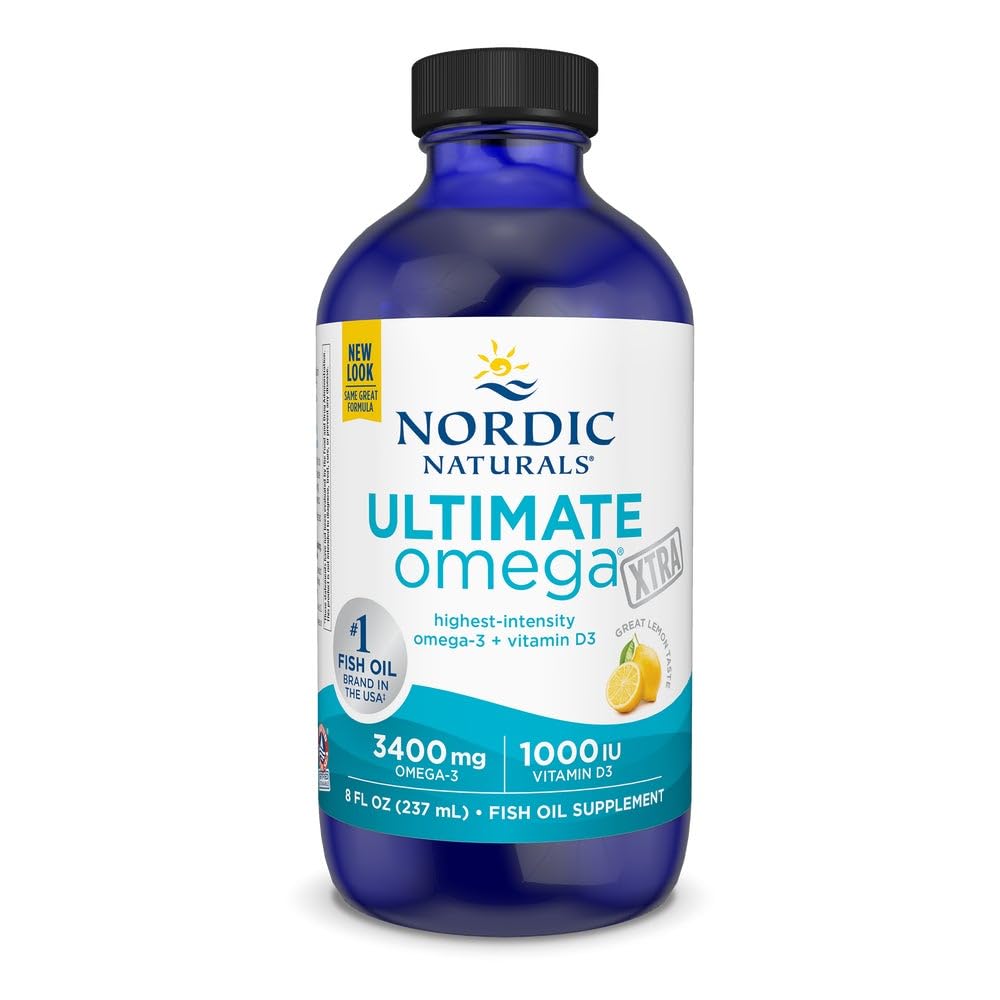 Nordic Naturals Ultimate Omega Xtra Vedelik, Sidrun Maitse - 8 oz - 3400 mg Omega-3 + 1000 IU D3-vitamiin - EPA & DHA - Aju, süda, liigesed ja immuuntervis - Non-GMO - 48 Servings