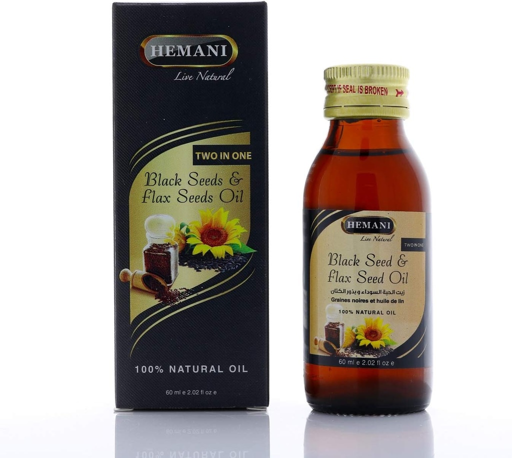 Hemani külmpressitud must seeme ja linaseemneõli segu 60 ml - gluteenivaba, mitte-GMO, kõrge Omega 3, 6 ja 9, toetab liiges-, aju- ja südamefunktsiooni