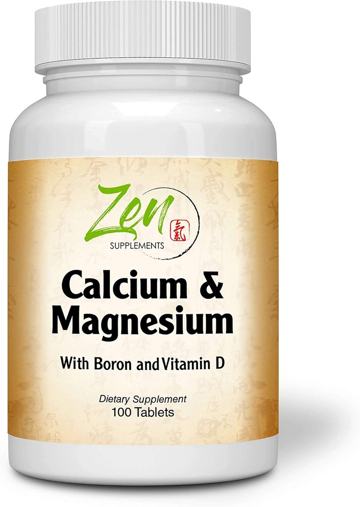 Zen Supplements - Hi Potency Calcium & Magneesium koos D3 & Booriga täiustatud imendumiseks, toetab luu tervist ja luutihedust 100-Tabs