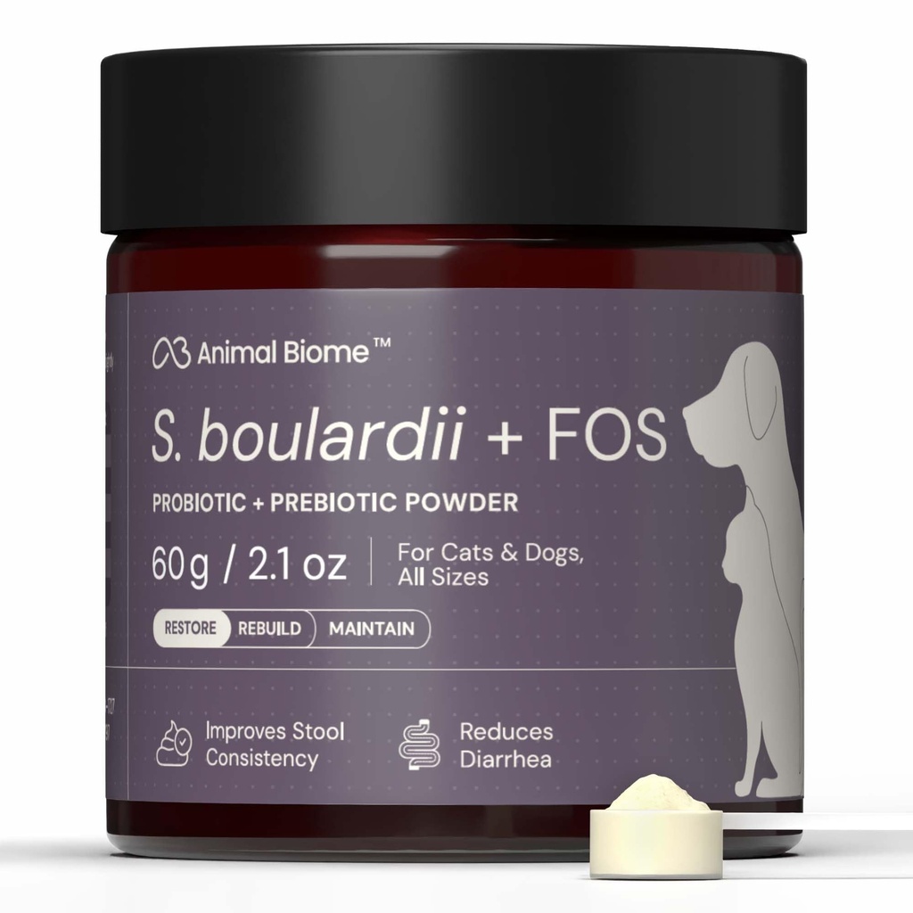 AnimalBiome Pet Probiootikumid - S. boulardii + FOS Probiootikum ja prebiootiline pulber koertele ja kassidele 60 g