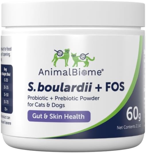 AnimalBiome Pet Probiootikumid - S. boulardii + FOS Probiootikum ja prebiootiline pulber koertele ja kassidele 60 g