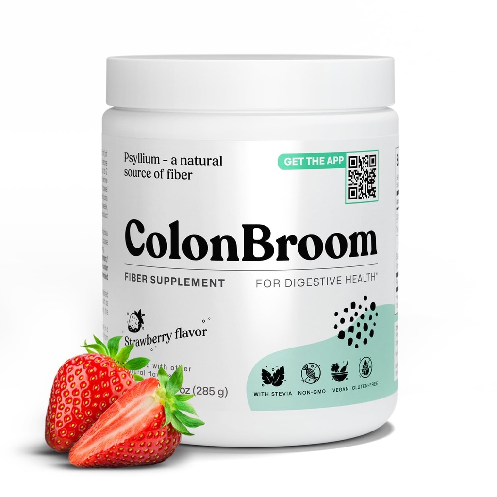 ColonBroom Psyllium Husk Powder (Maasikas) - Colon Cleanse puhumiseks Relief & Soolestiku Tervis - Colon Broom Fiber Powder Drink - Vegan, Gluteenivaba, Non-GMO Fiber Powder Supplement, 50 Servings