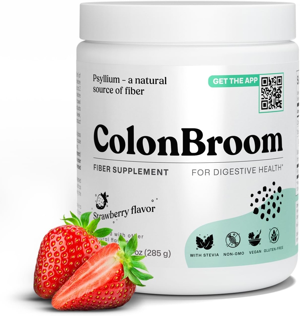 ColonBroom Psyllium Husk Powder (Maasikas) - Colon Cleanse puhumiseks Relief & Soolestiku Tervis - Colon Broom Fiber Powder Drink - Vegan, Gluteenivaba, Non-GMO Fiber Powder Supplement, 50 Servings