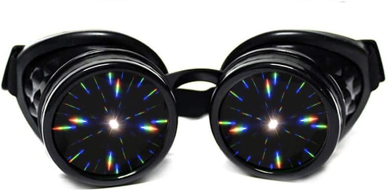 GloFX Black Padded Difraction Goggles, Tinted Läätsed, Limited Edition – Raves, EDM Festival Accessories, Light Shows, Club, Concert Wear - 3D Rainbow Prism Fractal Kaleidoscope