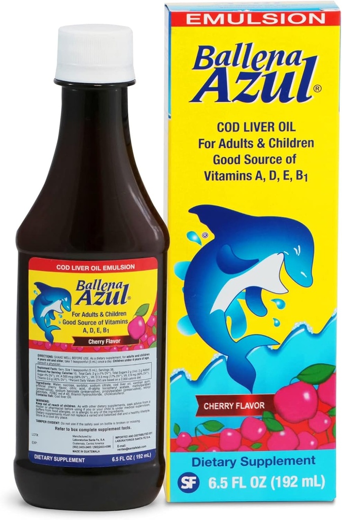 Ballena Azul Aceite de Hígado de Bacalao para Adultos y Niños, KHT Maksaõli täiskasvanutele ja lastele, hea vitamiinide allikas A, D, E, B1, toidulisand, Omega 3