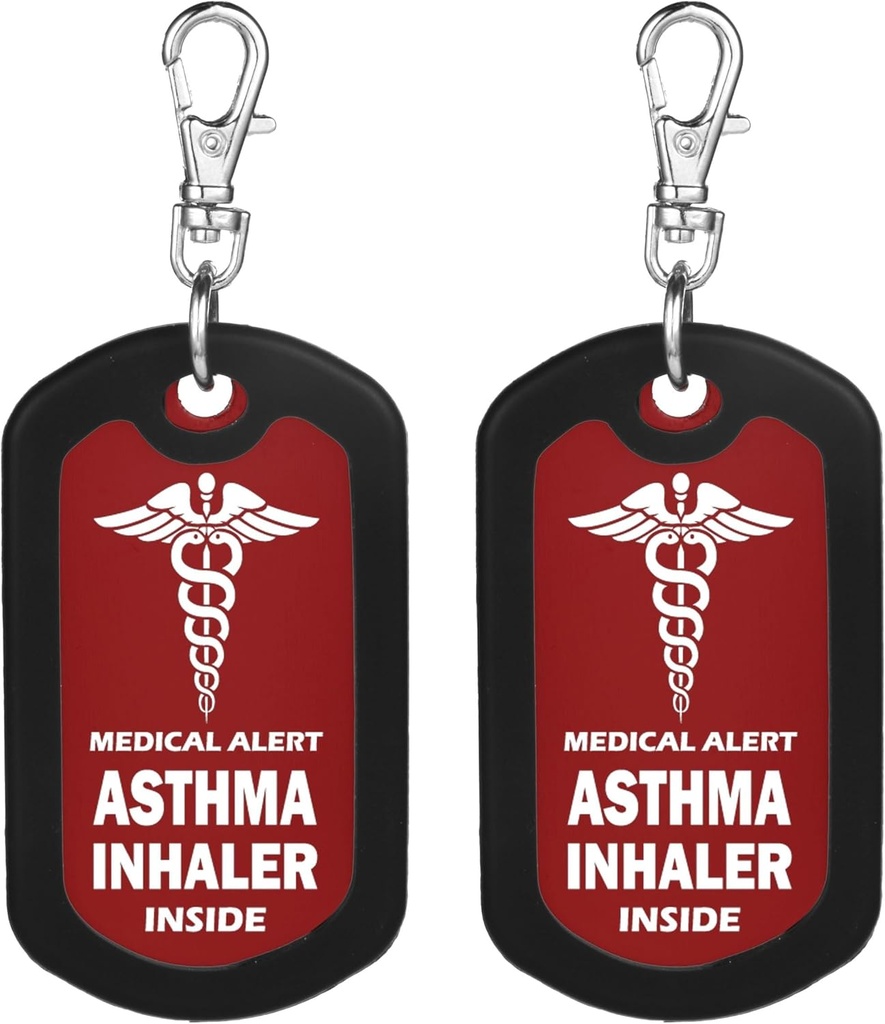 mnmoom 2 tk astma inhalaator sees Tag Red Medical Alert Zipper Pull Bag Tag