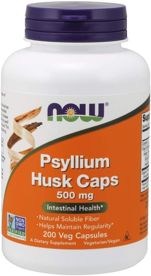NOW Psyllium Husk 500mg, 200 kapslit (3 pakendis)
