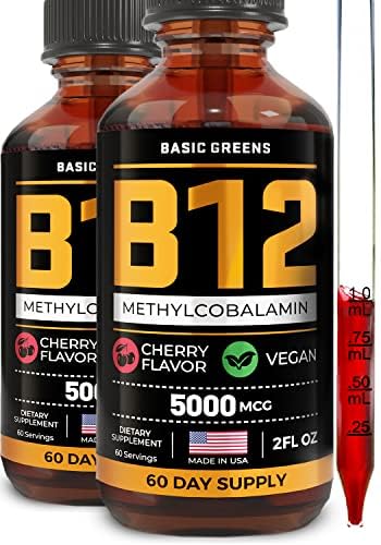 Vitamiin B12 keelealune vedelik tilgad 5000 mcg - Vegan Metüül B-12 toidulisand energia ja fookuse jaoks - B 12 vitamiin naistele ja meestele - kiire imendumine Metüülkobalamiin - 120 serveerimist - 4 fl oz