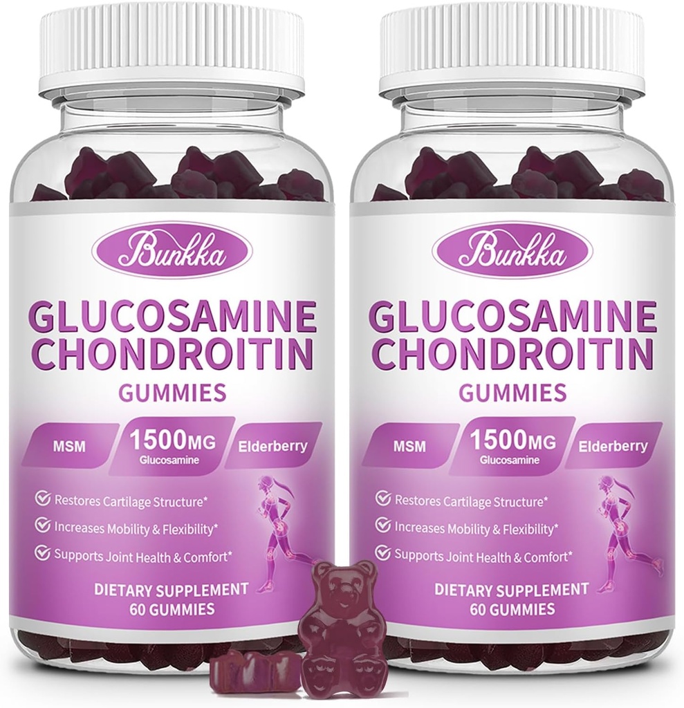 2 Pack Glükosamiin Chondroitin Gummies Extra tugevus w/MSM, Elderberry, Hüaluroonhape-maitsev ühine tugilisa naistele, Mehed, Täiskasvanud-antioksüdandid toetust ühine mugavus ja liikuvus