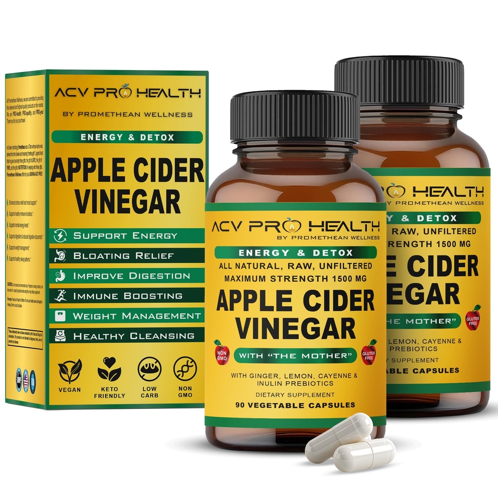 2-Pack ACV Pro Õunasiidri äädikakapslid on sertifitseeritud orgaaniliselt ema ACV pillidega Detox Cleanse Acid Refluks Relief Support Supplement Ginger Root Cayenne piparpulber