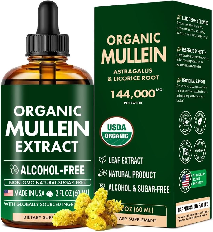 Mullein tilgad kopsudele, Mullein Leaf & Lagrice Extract Support Lung Cleanse & Tervislik hingamine, Orgaaniline Mullein Leaf Tinktuur Taimne lisand, No Additives Mullein ekstrakti tilgad 2 fl Oz 60Ml