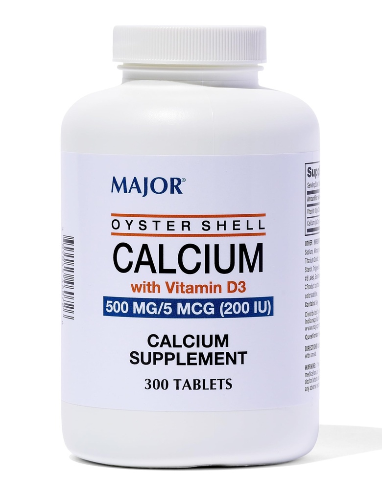 Major Oyster Shell Kaltsium vitamiiniga D3 500 mg / 5 mcg (200 RÜ) - igapäevane kaltsiumilisa - 300 tabletti (1 pakend)