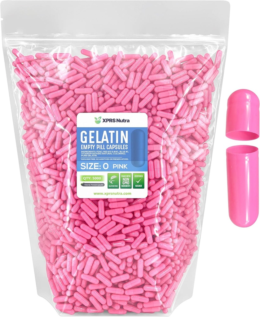 XPRS Nutra suurus 0 Tühjad kapslid - 5000 loend Tühjad želatiinkapslid - pillid DIY kapsli täitmine - puhas Veise geel kapslid Do-It-Yourself täiendused (Pink)
