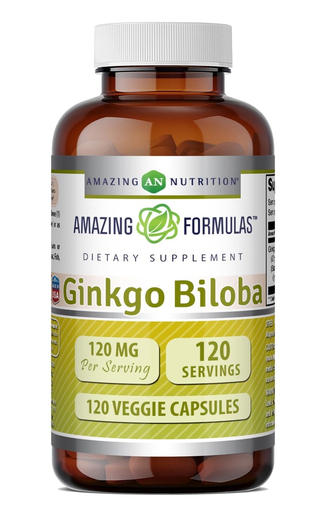 Hämmastavad valemid Ginkgo Biloba 120 Mg täiendus 120 kapslit | Standarditud 24% Ginkgo Flavone Glycosides | Mitte-GMO | Gluteenivaba | Valmistatud USAs