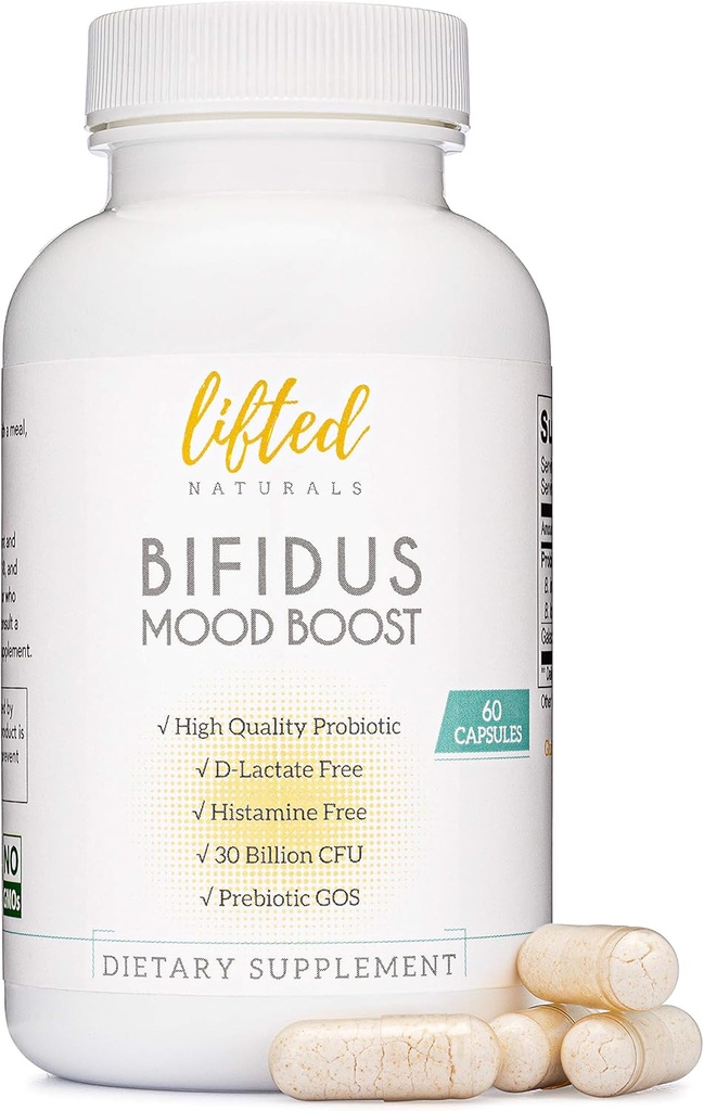 Probiootikumid 30 miljardit CFU - Bifidus Mood Support Supplement w / prebiootikumid ja probiootikumid naistele ja meestele - meeleolu ja seedimise toetus - histamiinivaba - looduslik meeleolu suurenemine - 60 päeva pakkumine, mitte-GMO
