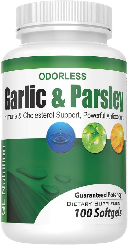Lõhnatu küüslauk ja peterselli softgels poolt GL Toitumine | All-Natural Detox, mis suurendab immuunsust ja ainevahetust, toetab südame tervist ja kolesterooli tase 100: 1 ekstrakt | 100 Count