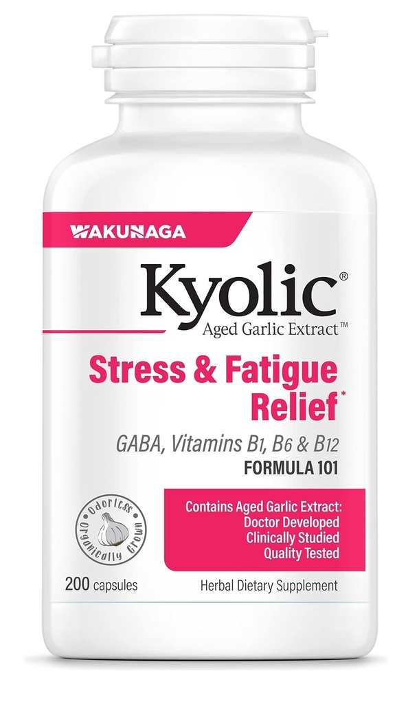 Kyolic Aged Küüslauguekstrakt Formula 101, Stress ja väsimus Relief, 200 kapslit.