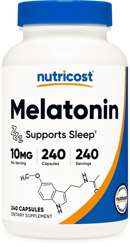 Nutrikost melatoniin 10 mg, 240 kapslit, mitte-GMO ja gluteenivaba
