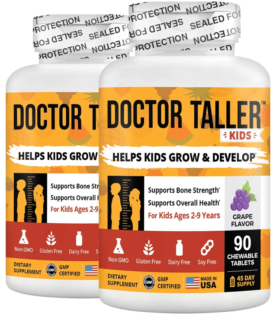 NuBest Doctor Taller Kids - Kids Multivitamiinid, väikelaste vitamiinid - Luu tugevuse toetamine, tõhustatud immuunsus kaltsiumiga, multivitamiinid vanuses 2 kuni 9 - viinamarjamaitse - 90 närimistabletti | Pack 2