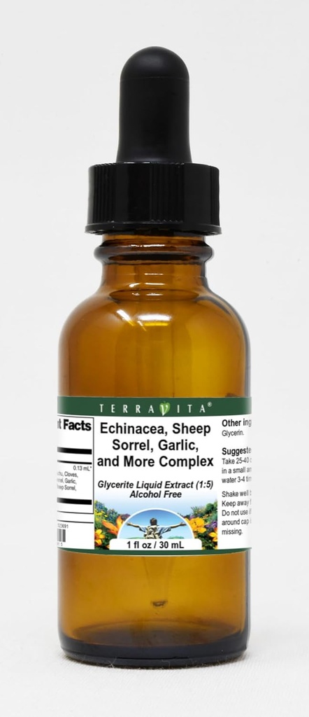 Terravita Echinacea, Lammaste Sorrel, Küüslauk ja Keerulisem Glycerite Vedel Ekstrakt (1:5) - Maitseta (1 oz, ZIN: 523691)