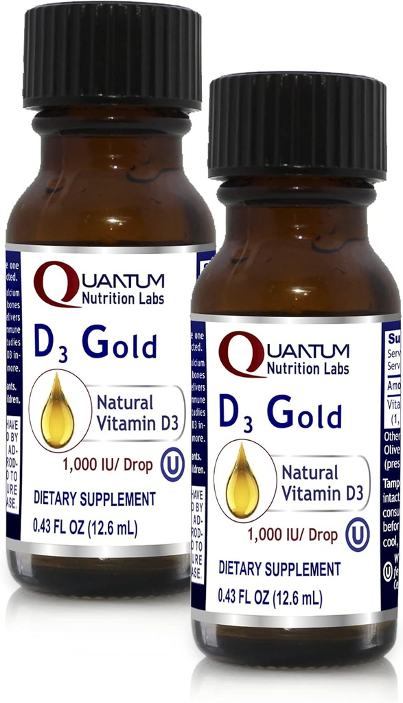 QNL D3 kuld - D-vitamiini vedelikutilgad - Luu tugevust lisand - pakub südame-veresoonkonna ja immuunsüsteemi tuge - Premium Health & Wellness toode - 0,43 fl oz (2 pakend)