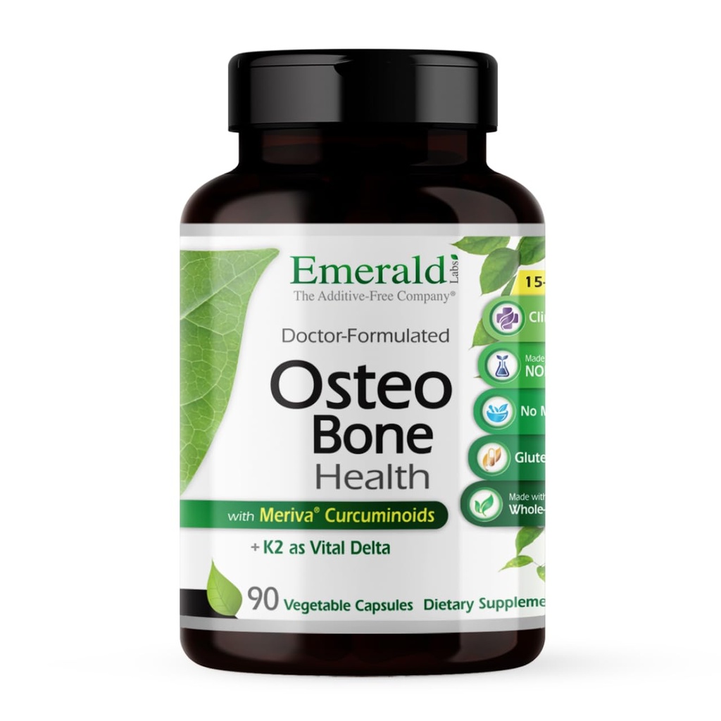 EMERALD LABS Osteo luu tervis - Immuunsüsteemi tugi & luud & liigeselisandi D3-vitamiiniga, K2-ga, kaltsiumiga, magneesiumiga, OptiMSM-iga, Meriva Fütosoomiga & Rohkem - 90 köögiviljakapslit