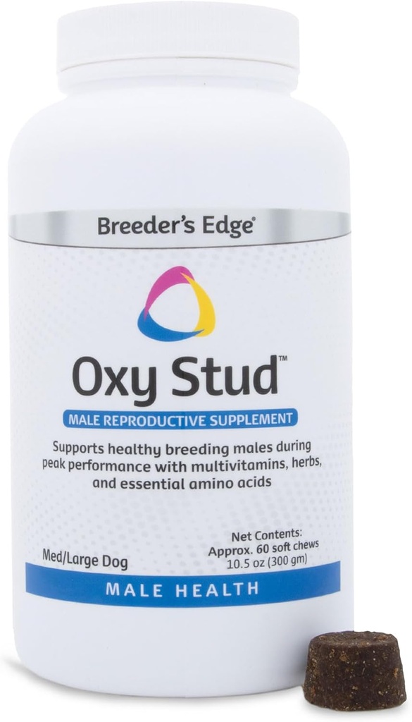 Kasvataja serva Oxy Stud pehmed närimiskoed on mõeldud isastele koertele ja kassidele ning aitavad toetada meeste reproduktiivtervisele omaseid aretus- ja toitumisvajadusi, 60 ct Keskmine ja suur koer