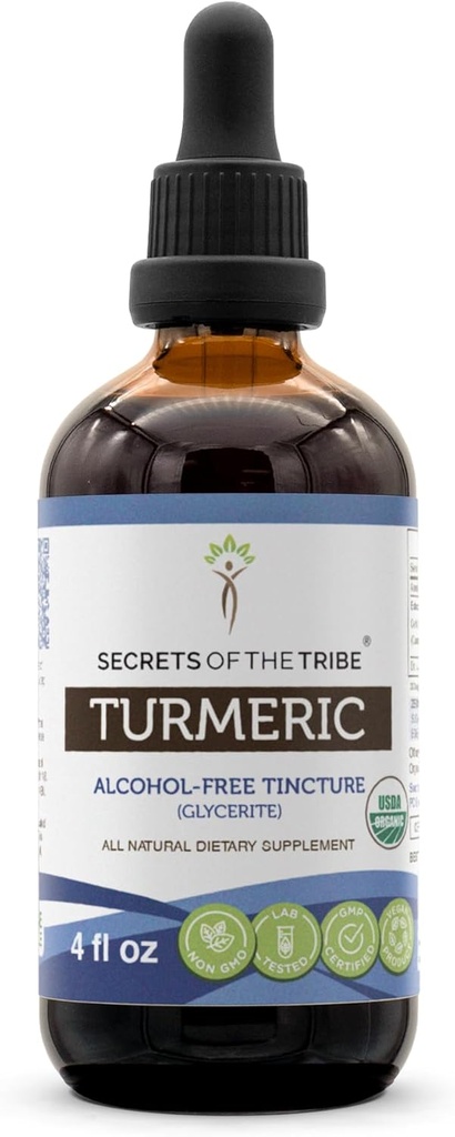 Kurkum USDA orgaaniline tinktuur | Alkoholivaba ekstrakt, suure tugevusega taimsed tilgad, tervislikud liigesed | valmistatud 100% sertifitseeritud orgaanilisest kurkumist (Curcuma Longa) Kuivatatud juur 4 OZ