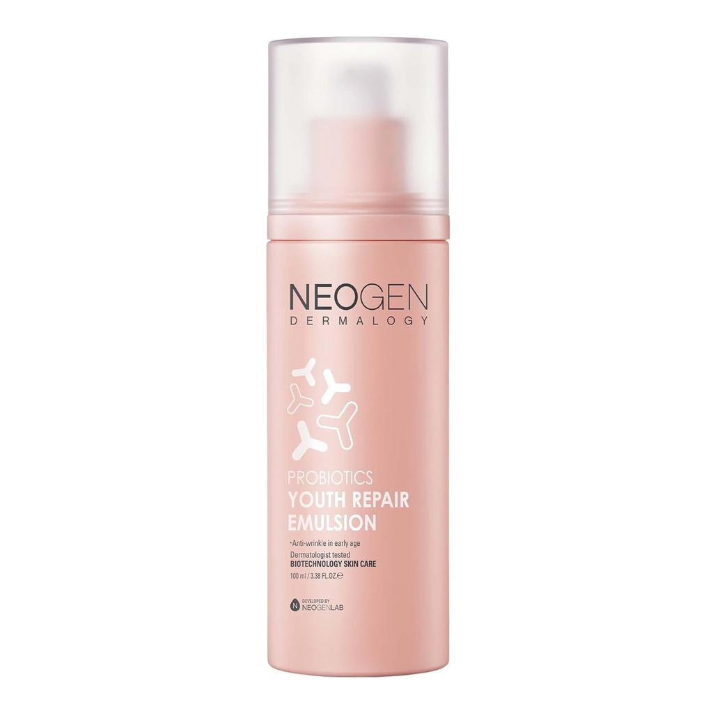 NEOGEN probiootikumid Noorte remondi emulsioon 3.38 Fl Oz (100 ml) - Hüdraat & Firming näoemulsioon probiootikumidega Lactobacillus & Bifida & Collagen - Korea nahahooldus