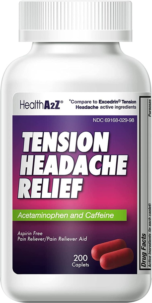 HealthA2Z® pingepeavalu leevendamine | Atseetaminofeen 500mg | Kofeiin 65mg | Valu leevendamine | Aspiriinivaba (200 kapslit (pakk 1))