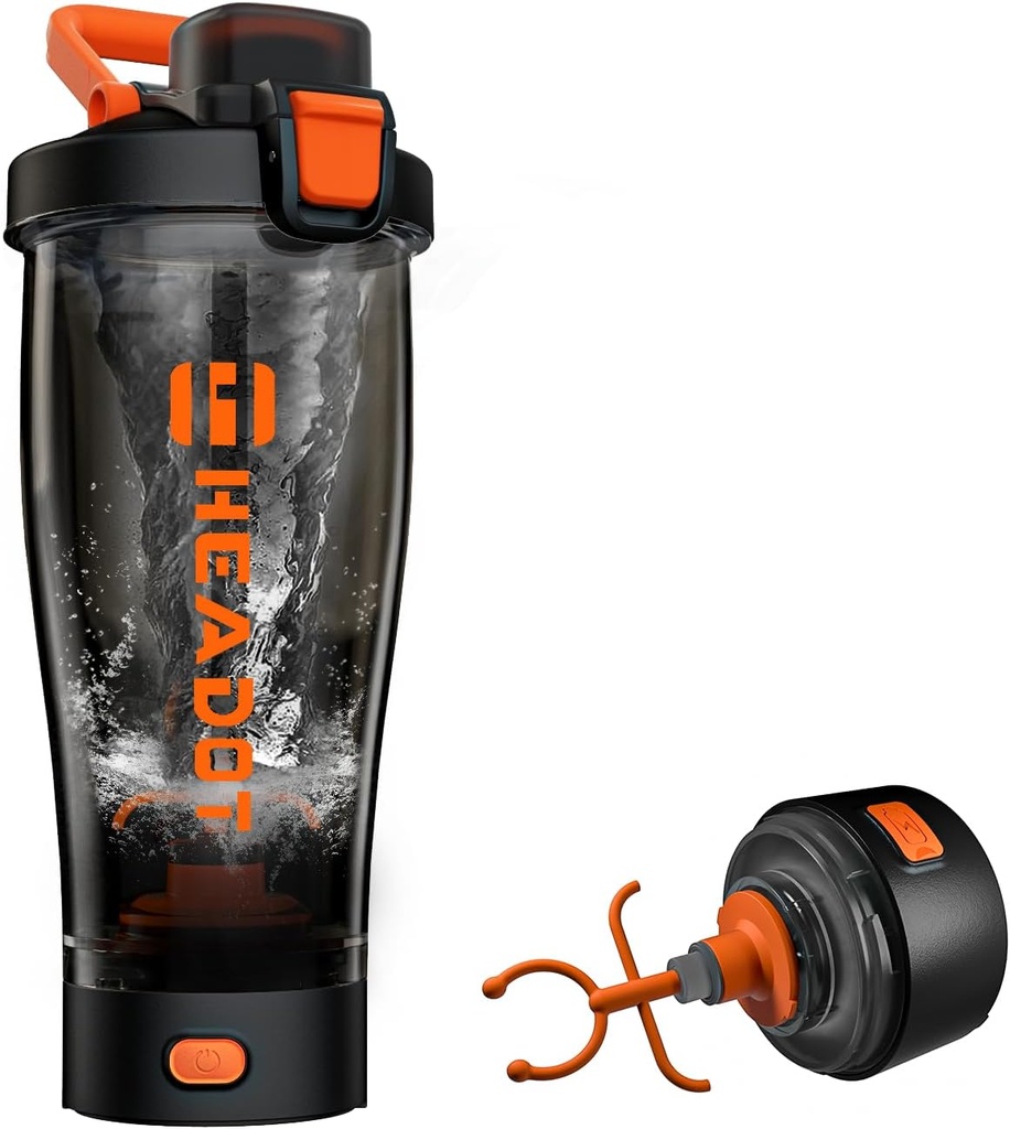 HeaDot Electric Protein Shaker Bottle, Blender pudelid valgusegude jaoks, 24 Oz laetav tüüp-C Shaker Cup, valmistatud Tritaaniga, BPA vabad šahed valgu raputamiseks (oranž)