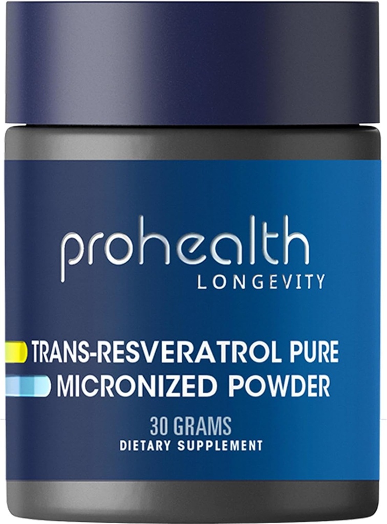 ProHealthi pikaealisus Mikroniseeritud trans- resveratrooli pulber 30 grammi - 98% puhas farmatseutiline klass, 1000 mg Scoopi kohta, superiorne imendumine ja biosaadavus