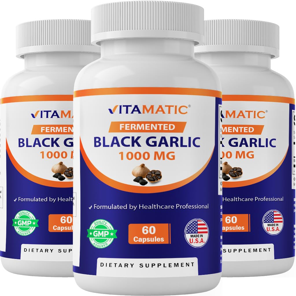 Vitamatic 3 Pack Fermented Black Garlic Extract 1000 mg 60 kapslit - Mitte-GMO, Gluteenivaba - (kokku 180 kapslit)