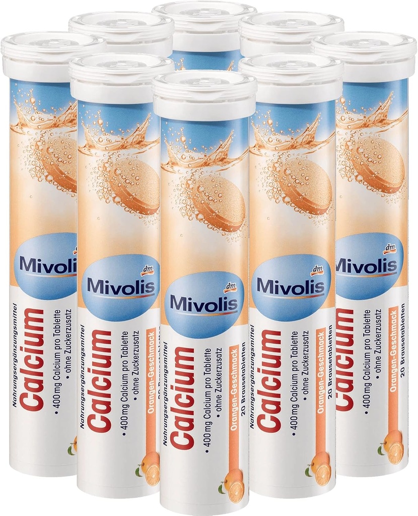 Mivolis Calcium kihisevad tabletid - toidulisandid 8 Tubes x 20 tk | Saksamaa