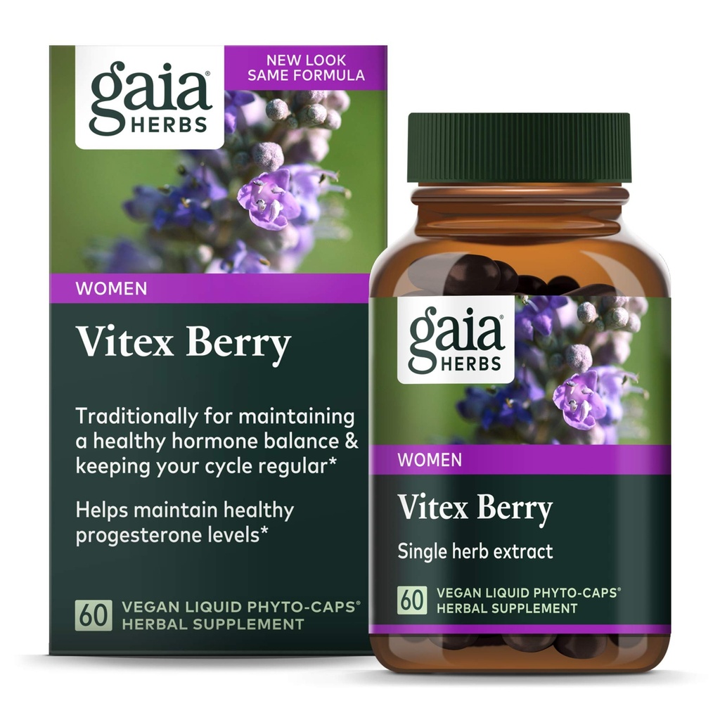 Gaia maitsetaimed Vitex Berry, Chasteberry, Hormooni tasakaal naistele, Vegan Vequid kapslid, Black 60 Count