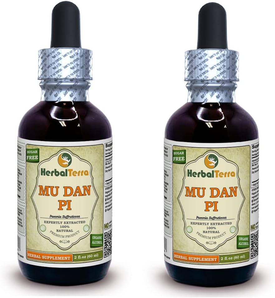 Mu Dan Pi, Tree Peony (Paeonia Suffruticosa) Tinktuur, Orgaaniline Kuivatatud Koore Vedelikekstrakt (Brändinimetus: HerbalTerra, Proudly made in USA) 2x2 fl.oz (2x60 ml)