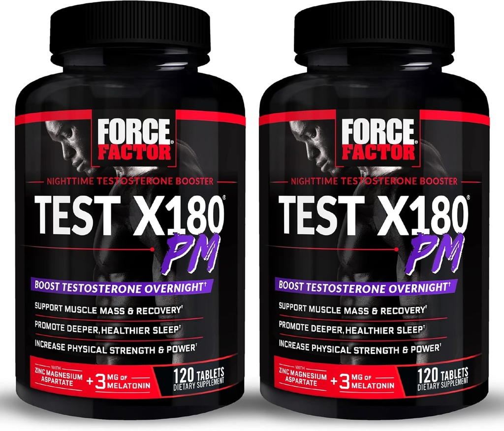 FORCE FACTOR Test X180 PM, 2-Pack, Testosterooni Booster meestele, üleöö testosterooni täiendada ehitada lihaseid, suurendada tugevust ja edendada sügavamat, tervislikumat und ja taastumist, 240 tabletti