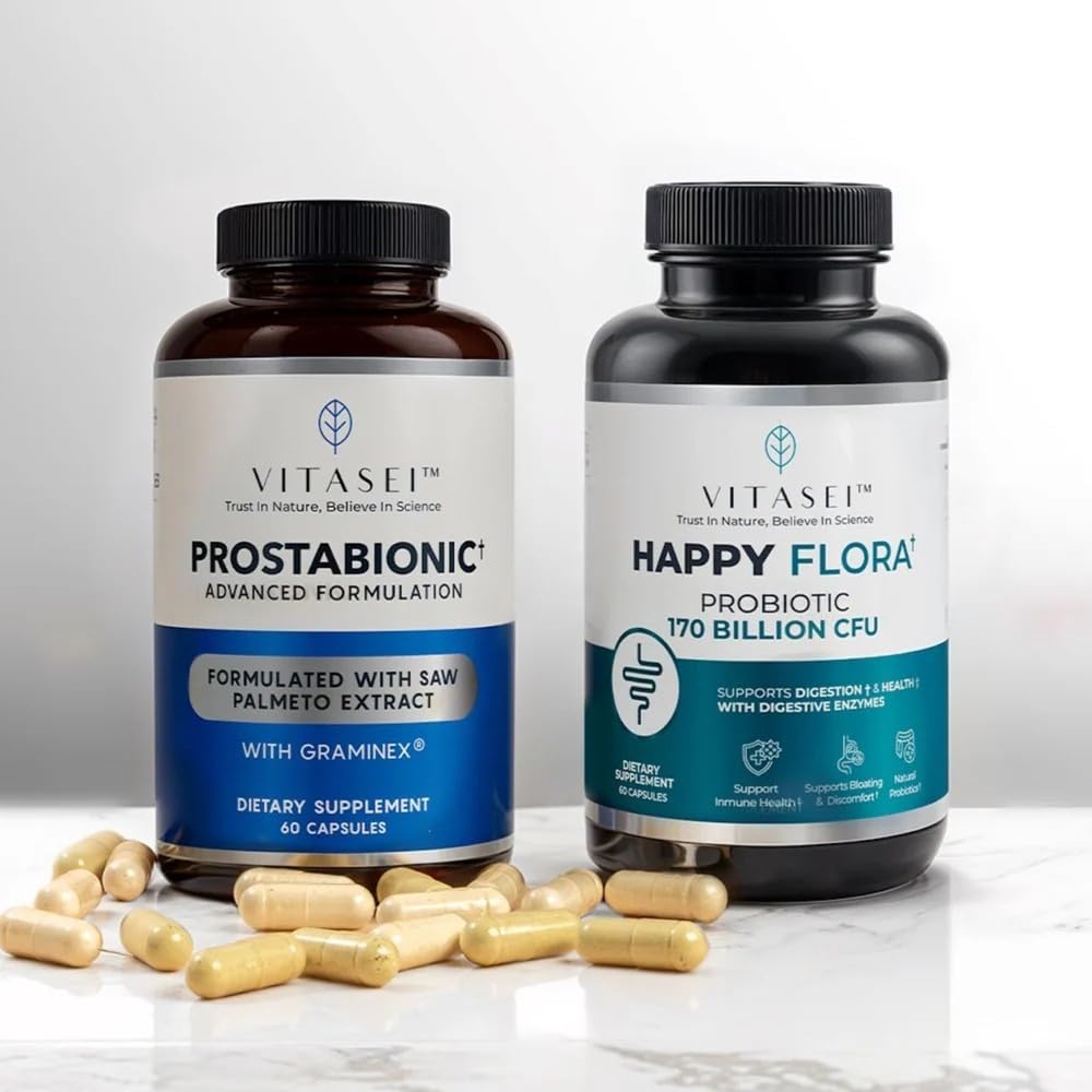 VITASEI meeste probiootikumide ja eesnäärme tervise Bundle - Happy Flora soolestiku tervisele ja prostabioonika eesnäärme toetamiseks - seedetrakti tasakaal ja eesnäärme mugavus
